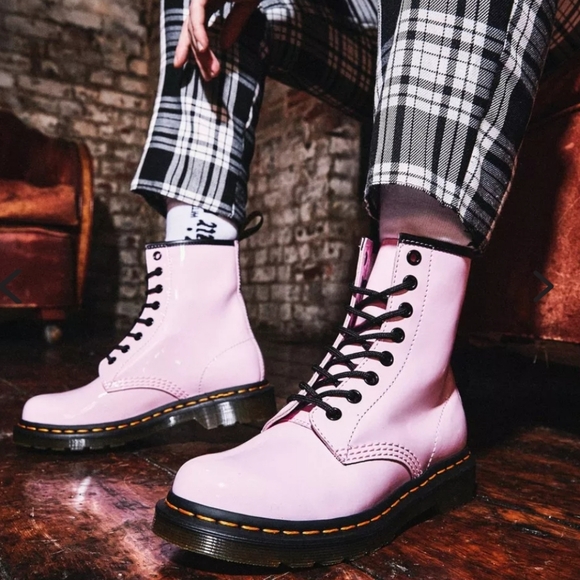 Dr. Martens Glossy Pink Combat Boots - Picture 2 of 9